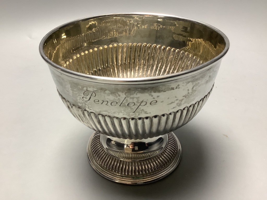 A late Victorian demi fluted silver sugar bowl & a sauceboat.